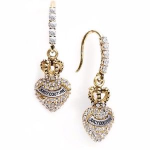 Juicy Couture gold crystal drop heart earrings